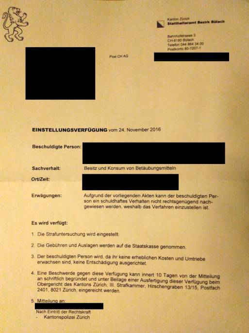 Discontinuation order Statthalteramt Bülach ZH