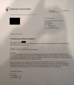summons Cantonal Police Appenzell Ausserrhoden